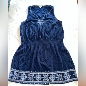 J. Jill Navy Blue Embroidered Sleeveless Dress